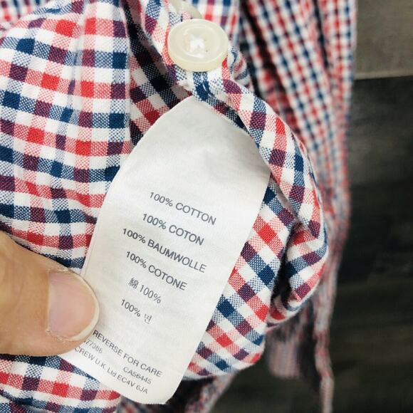 J Crew Men's Slim Fit Button Down Gingham Plaid Shirt Sz LG Red Blue 100% Cotton - Picture 4 of 6